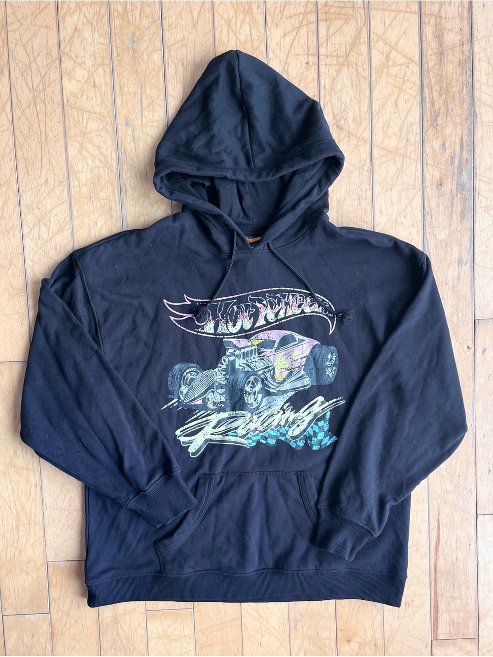 Hot Wheels Distressed Racing Graphic Black Sweatshirt Hoodie Size Medium